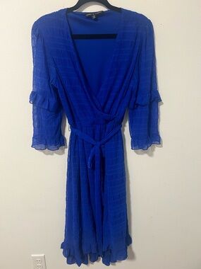 Women’s Wrap Midi Dress in Cobalt Blue with Tie Waist